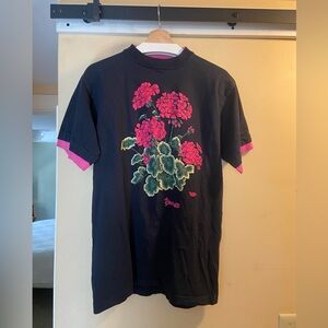Vintage Alore Yosemite Black Tee with Pink Floral Design